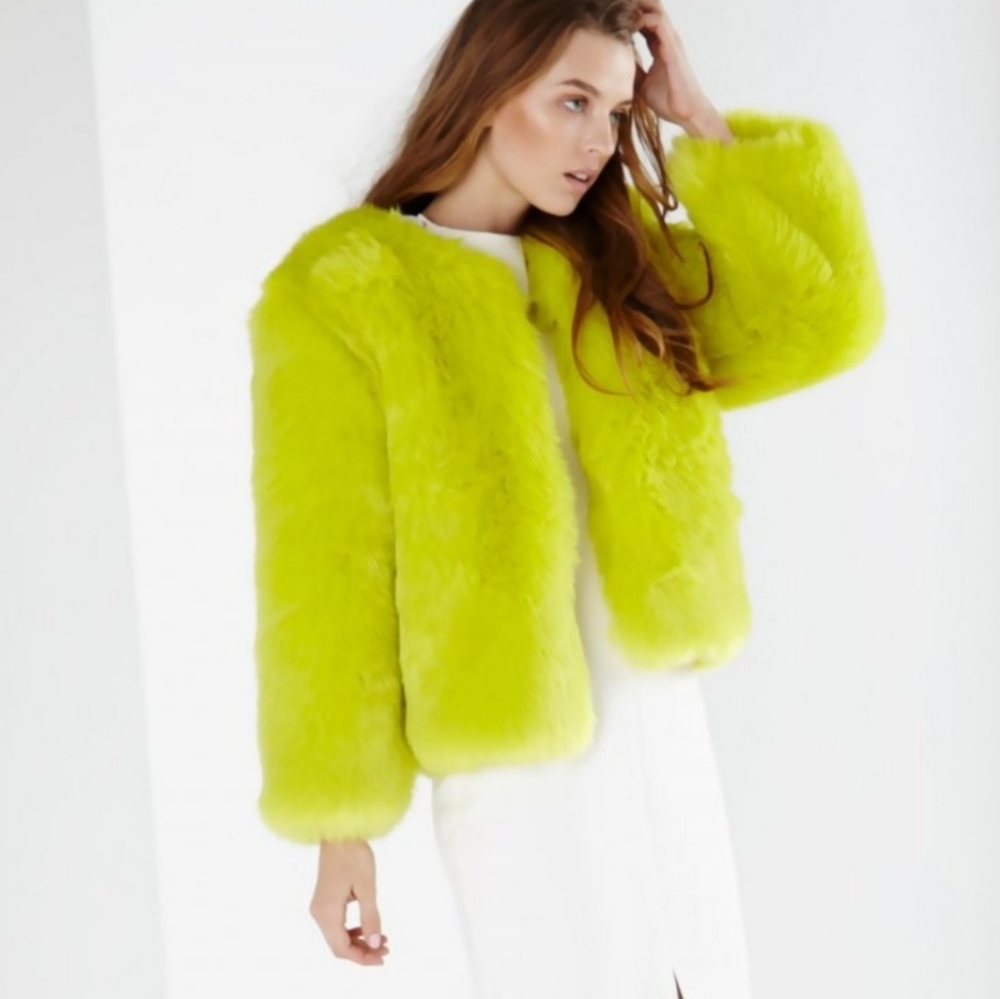 LAVISH ALICE FAUX FUR COAT NEON GREEN